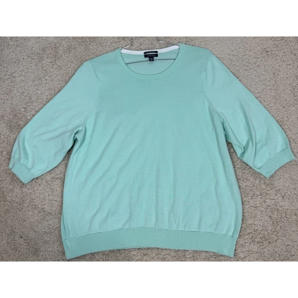 Lands End Supima Cotton Mint Green 3/4 Sleeve Crewneck Sweater Women's 2X Resort